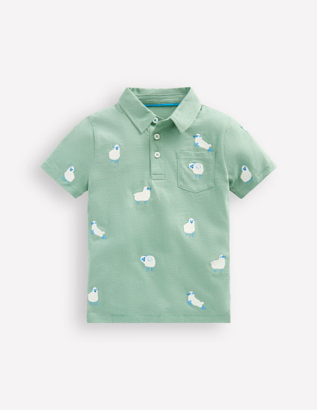 Embroidered Slub Polo Shirt-Green Sheep