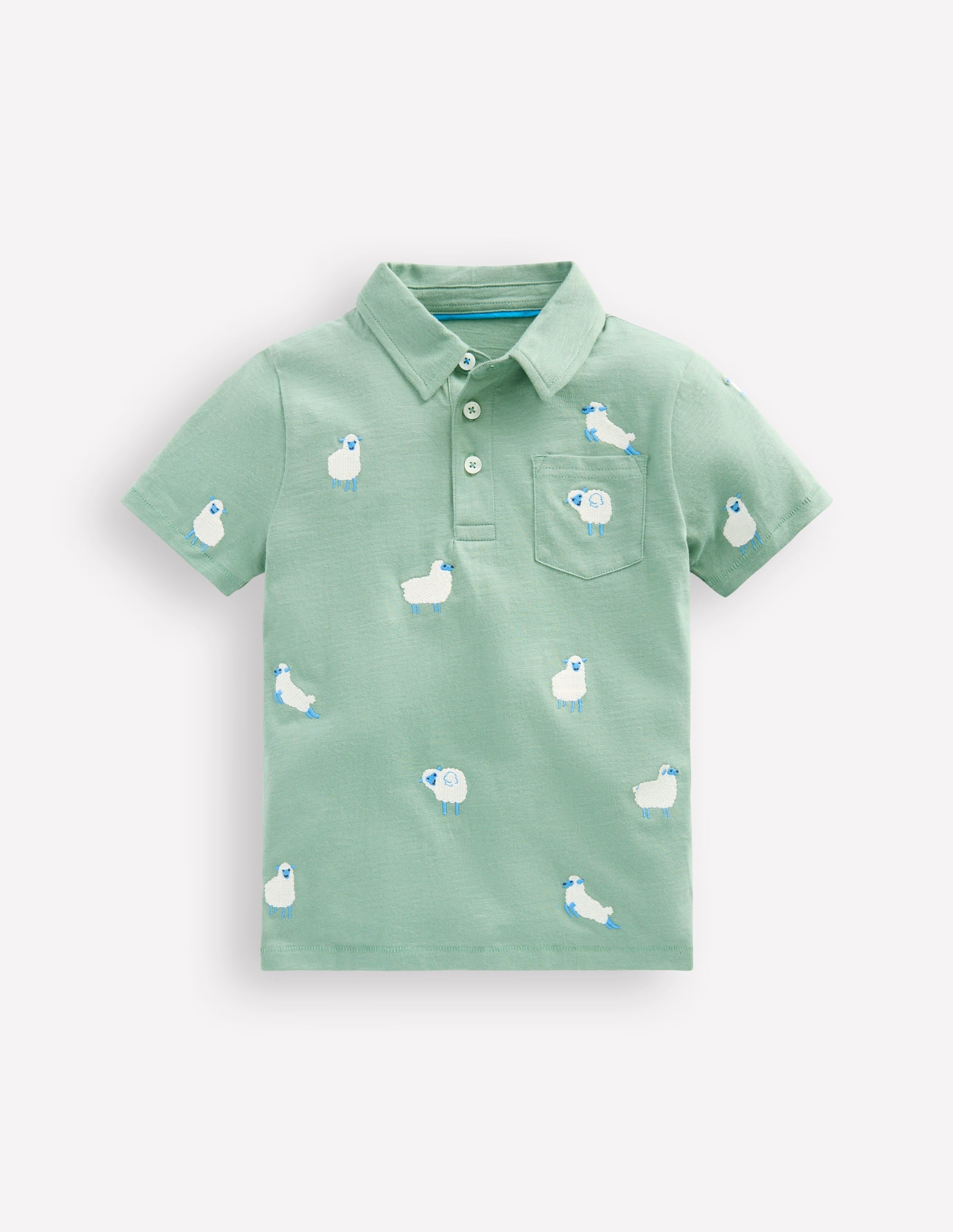 Embroidered Slub Polo Shirt-Green Sheep