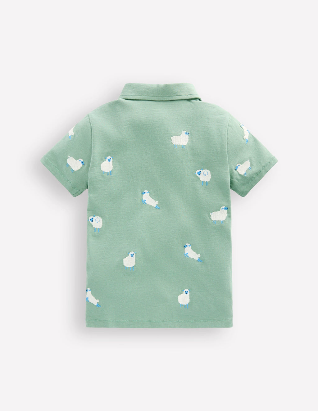 Embroidered Slub Polo Shirt-Green Sheep