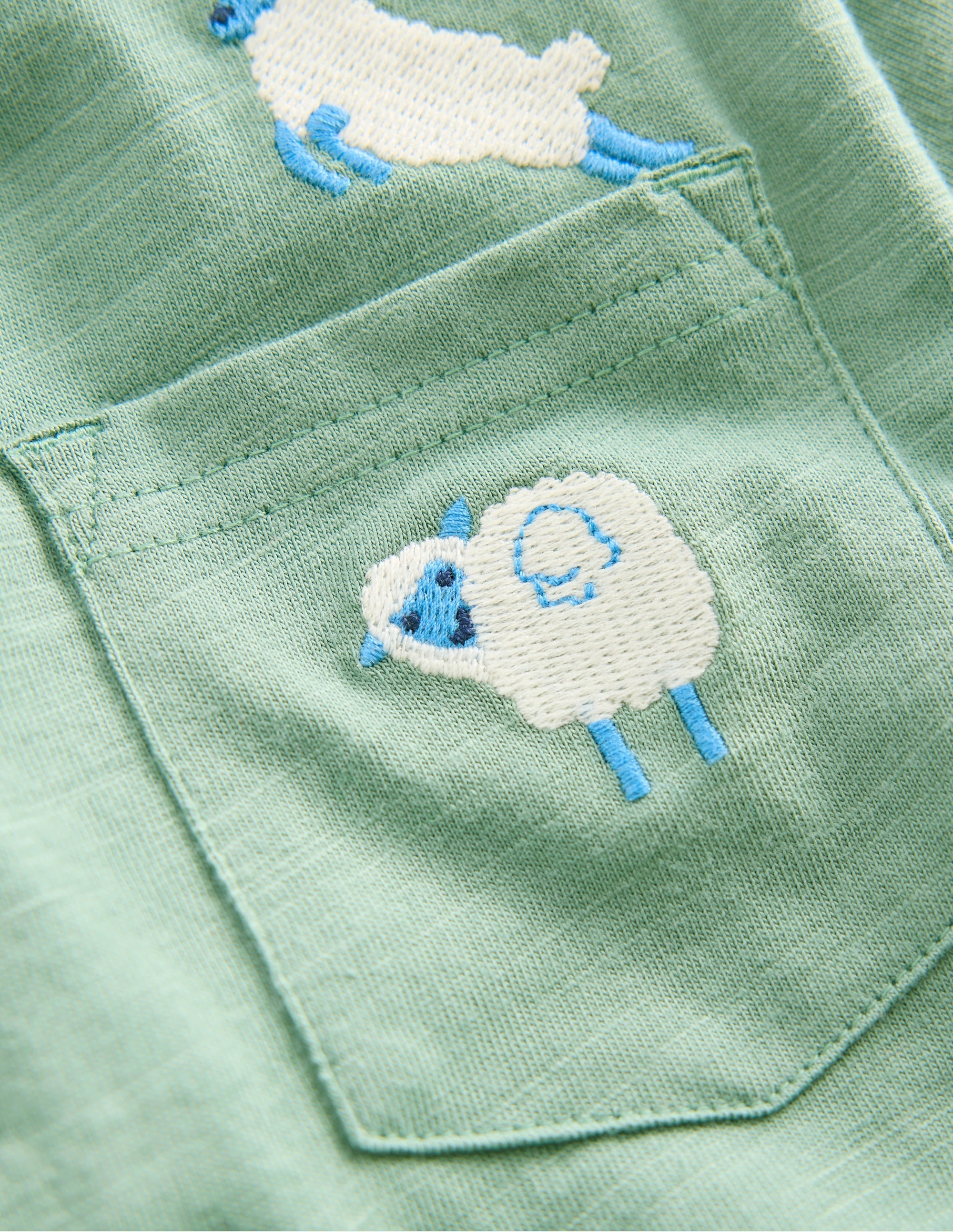 Embroidered Slub Polo Shirt-Green Sheep