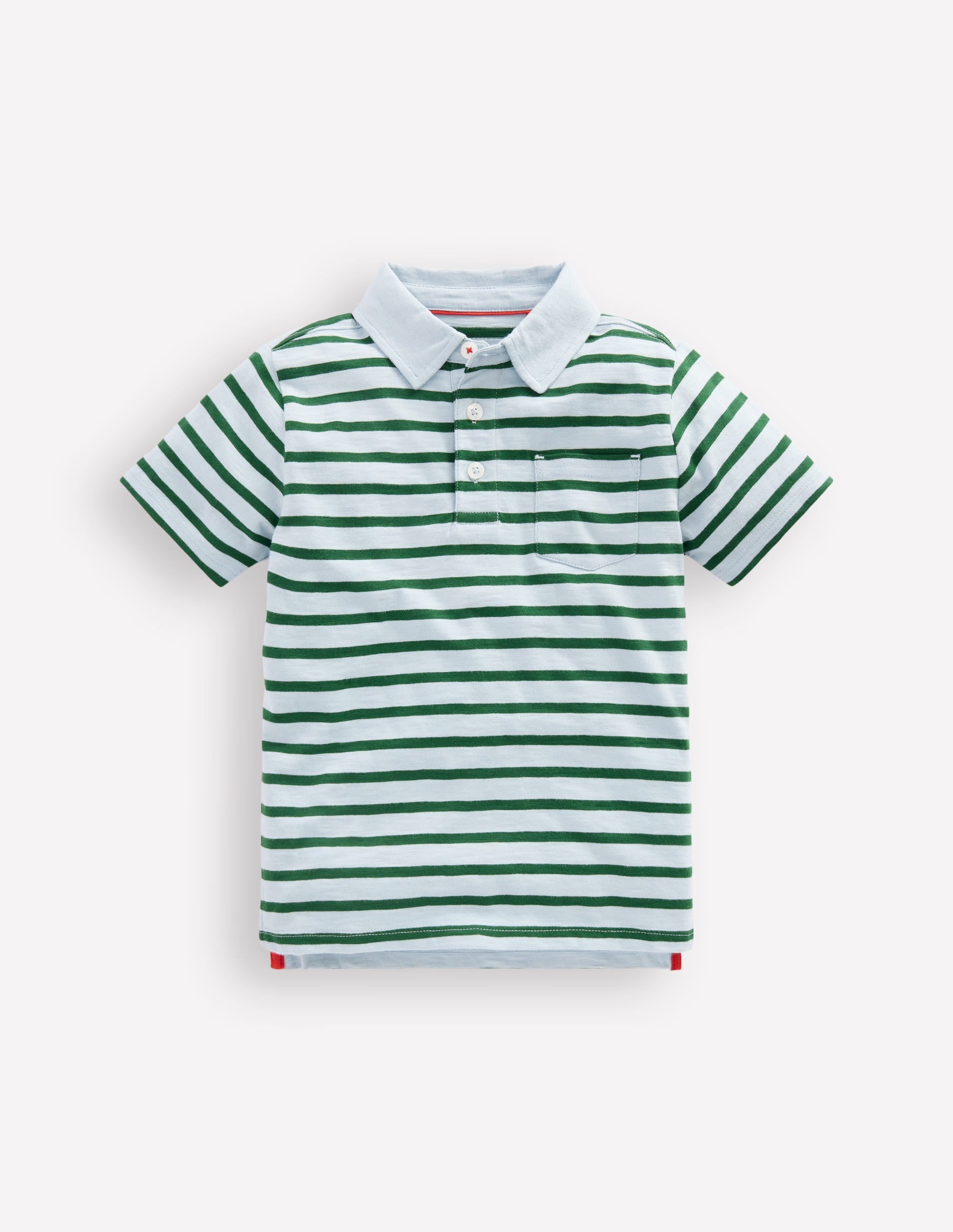 Slub Polo Shirt-Misty Blue/ Pine Green